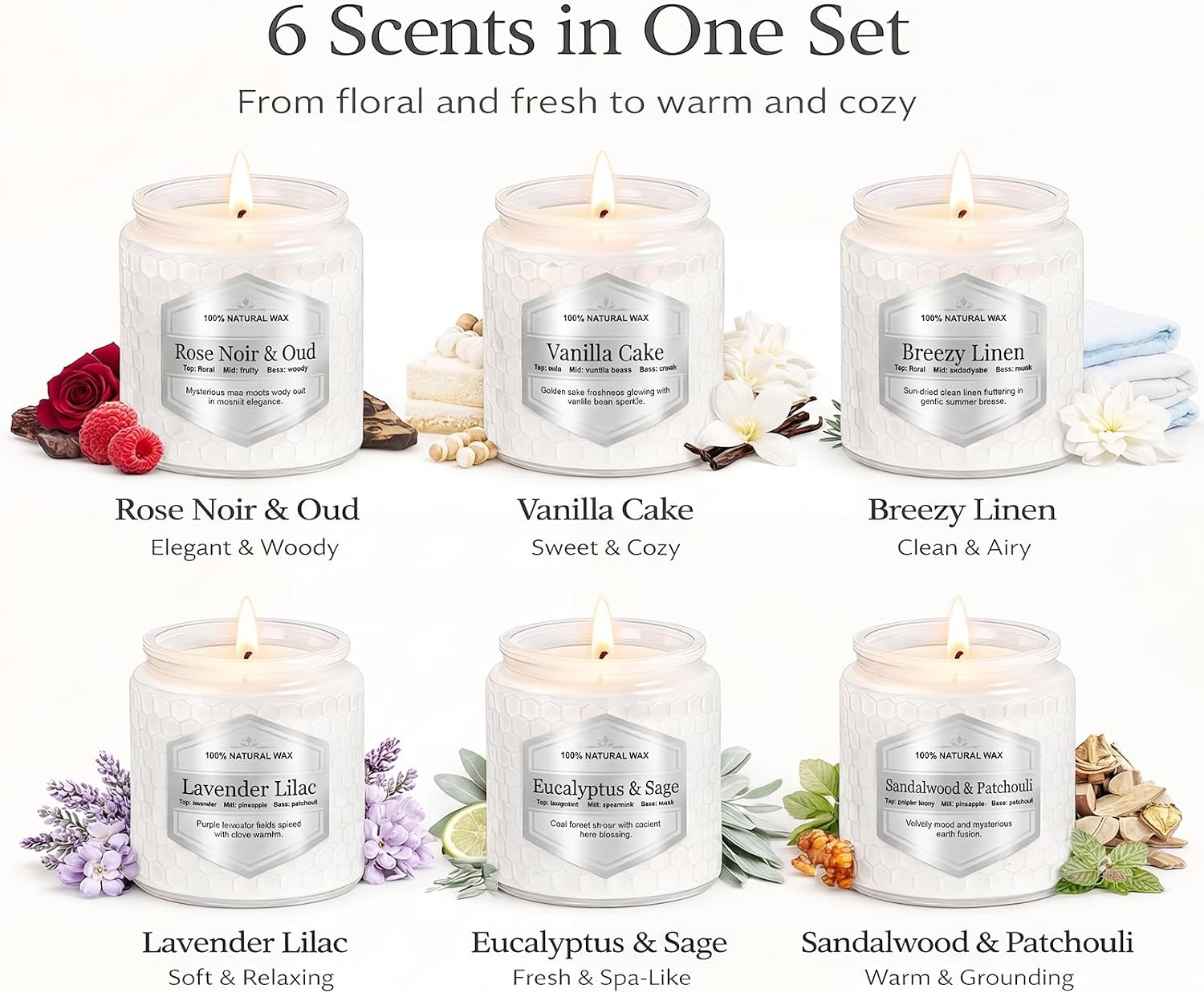 Scented Candles Gift Set for Women, 6 Pack Aromatherapy Soy Candles for Home, Long Lasting Decorative Jar Candles for Birthday, Relaxation, Self Care