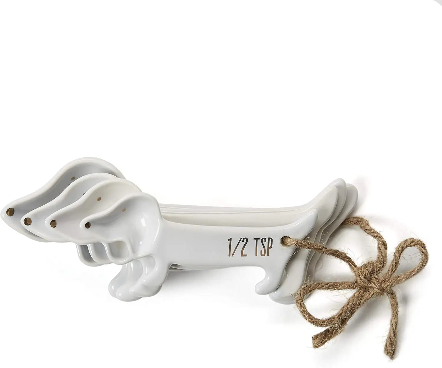 VOTUM Dachshund-Themed White Ceramic Measuring Cups & Spoons Set - Adorable Dog Lover's Kitchen Accessories with Spoon Rest