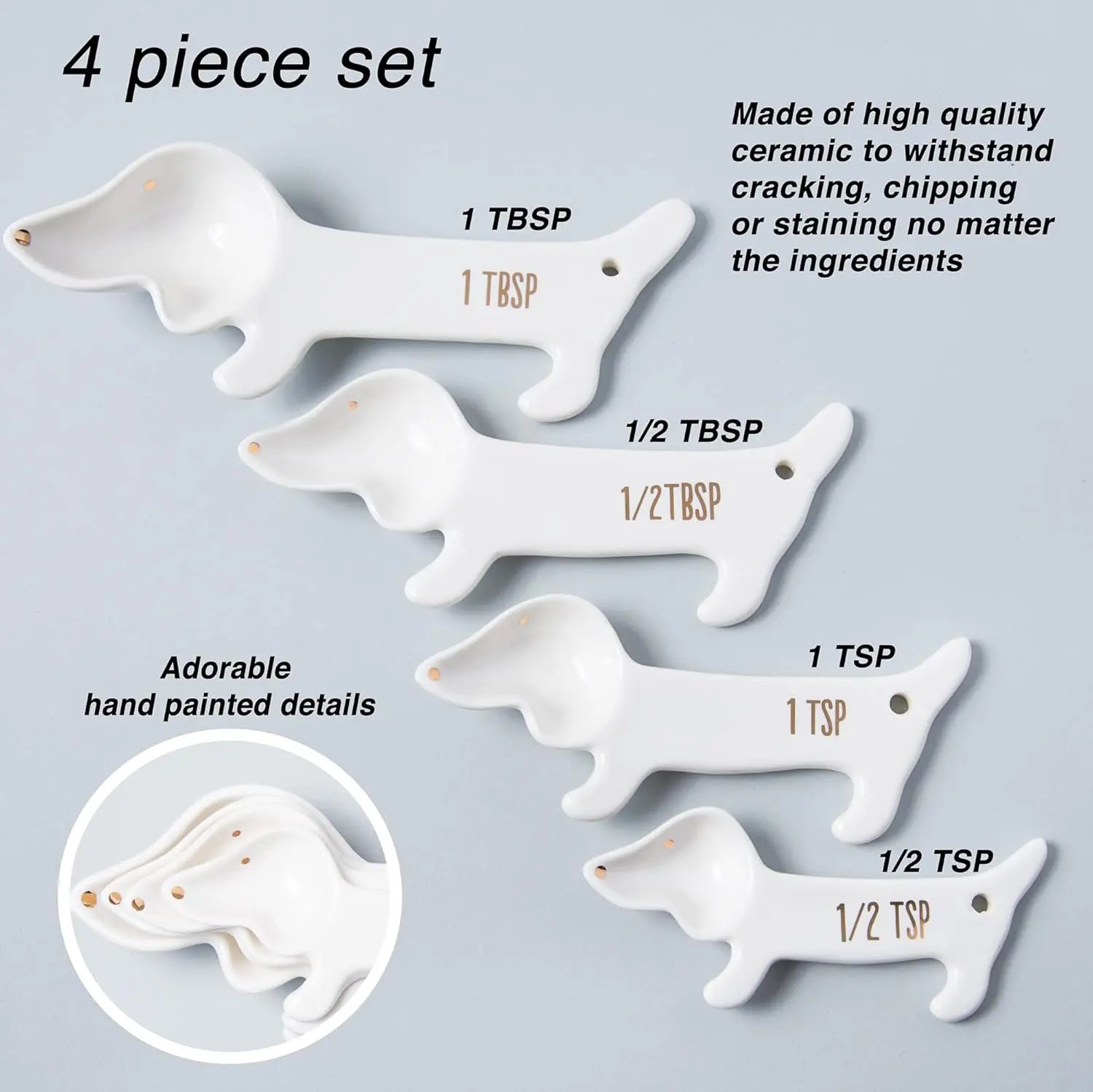 VOTUM Dachshund-Themed White Ceramic Measuring Cups & Spoons Set - Adorable Dog Lover's Kitchen Accessories with Spoon Rest